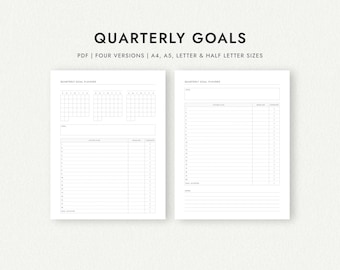 Quarterly Goal Planner: Four Versions - A4/A5/Letter/Half Letter Sizes (Printable PDF Download)