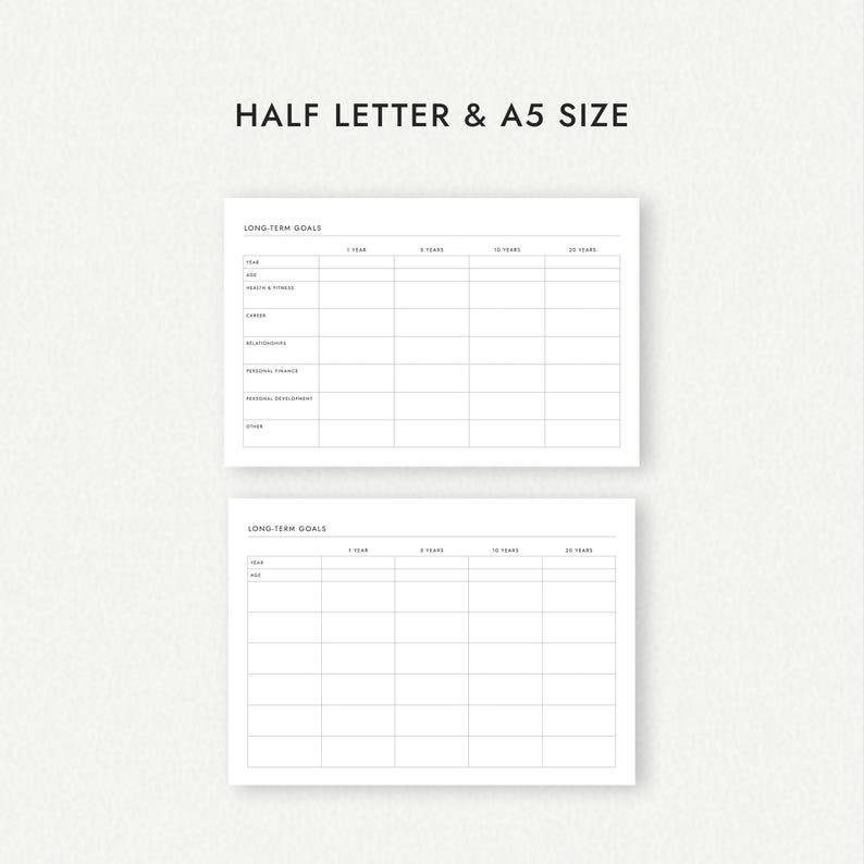 Long-Term Goal Planner: Portrait and Landscape Versions - A4/A5/Letter/Half Letter Sizes (Printable PDF Download) image 6