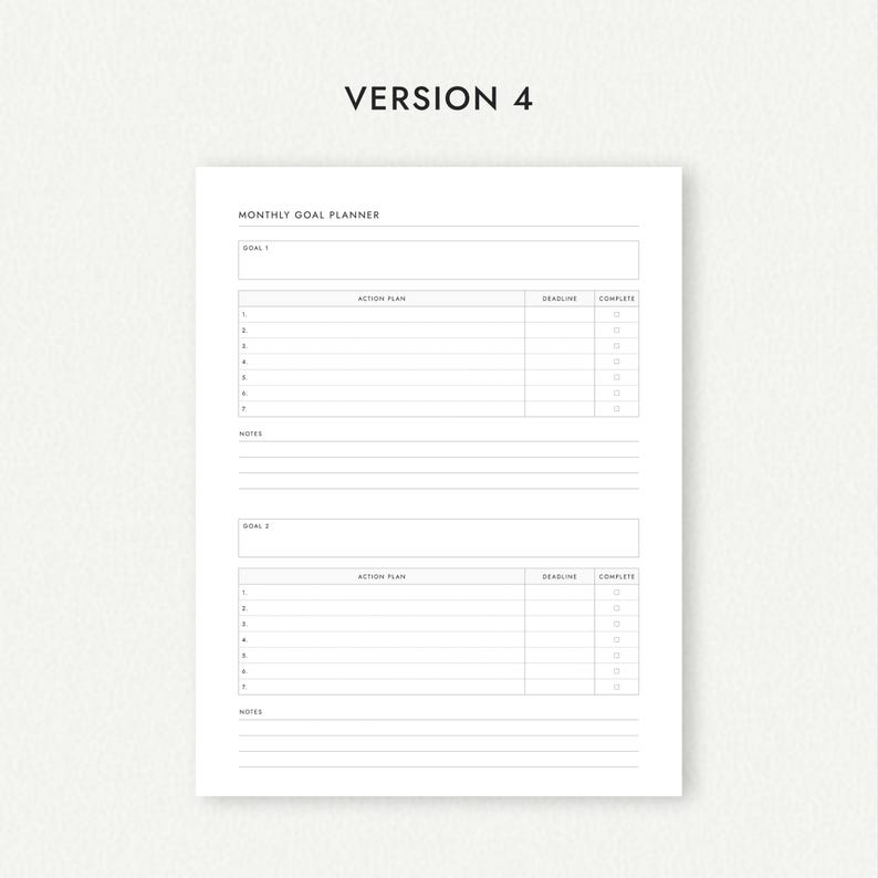 Monthly Goal Planner: Four Versions - A4/A5/Letter/Half Letter Sizes (Printable PDF Download) image 6