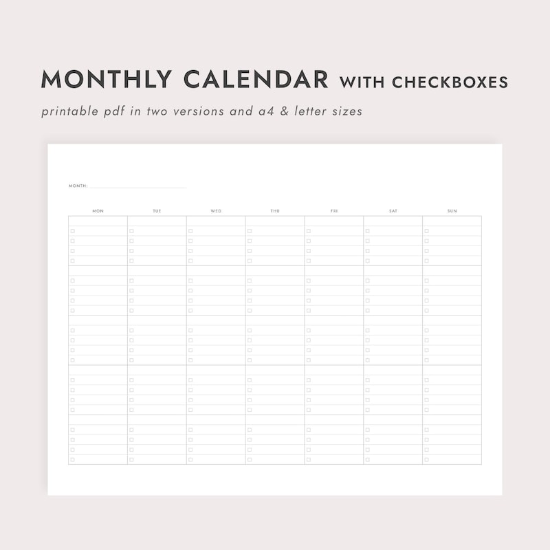 Calendar With Checkboxes Calendar With Checkboxes - Etsy