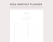 2026 Monthly Planner: Minimalist - A4/A5/Letter/Half Letter Sizes (Printable PDF Download)