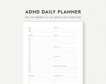 ADHD Daily Planner:  Six Versions - A4/A5/Letter/Half Letter Sizes (Printable PDF Download)