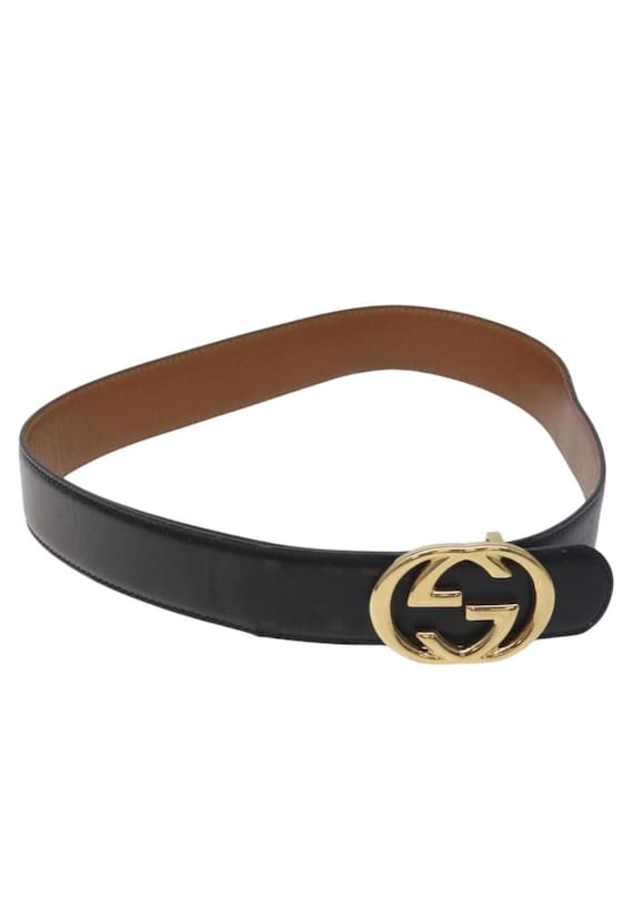 本物ヴィンテージグッチインターロッキングGGゴールドバックルブラック  