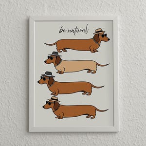 Minimalist Dog Wall Art Dachshund Digital Print Modern Pet Room Poster Funny Cartoon Sausage Dog Illustration Pet Owner Bedroom Printable