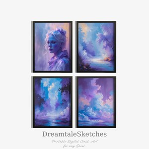 Feminine Fantasy Art Collection Sci Fi Gallery Wall Art Set Dreamy Digital Posters Surreal Female Portraits Modern Bedroom Decor Printables