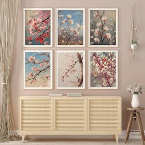 Bundle of 10 Japanese Cherry Blossom Prints Sakura Branch Wall Art Floral Digital Botanical Spring Flower Nature Decor Pink White Set