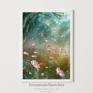 Garden Lover Digital Wall Art Colorful Meadow Flowers Print Pastel Nature Lover Art Scene Spring Breeze Artwork Botanical Bedroom Wall Decor