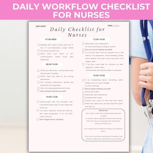 Editable Nursing Daily Checklist, Daily Workflow Checklist, To Do List, Medsurg Nurse Worksheet, Shift Organizer, Shift Planner
