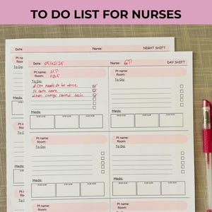 Editable Nursing To Do List, Organization List, Nursing Worksheet, Documentation List, Medsurg Nurse Brain Sheet, Medication Pass List