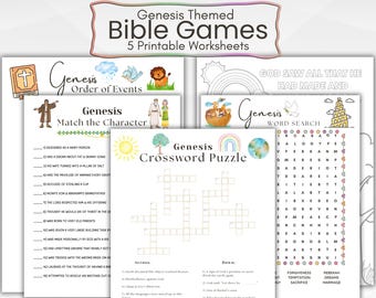 Ensemble de jeux bibliques Genesis : mots croisés, recherche de mots, page à colorier (Pack d'activités à télécharger au format PDF)