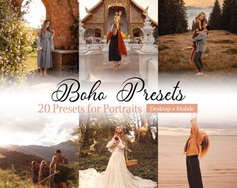 20 Boho Lightroom-presets voor mobiel en desktop | Portretfilters | Warme, zachte, natuurlijke uitstraling