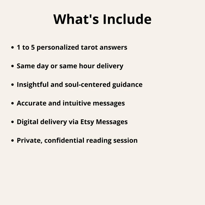 Fast and personalized Same Hour Tarot Reading. Ask 1–5 detailed questions about your love life, work decisions, emotional blocks, or spiritual direction. Readings are channeled by a professional intuitive medium and delivered within the hour. Gain answers with warmth, clarity, and powerful energy alignment that support your soul’s journey and next steps.