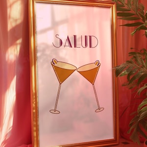 Póster de cóctel retro, martini de maracuyá, Salud, impresión de cóctel Cheers, impresión retro, descarga digital, arte pop, arte con mensaje, arte moderno
