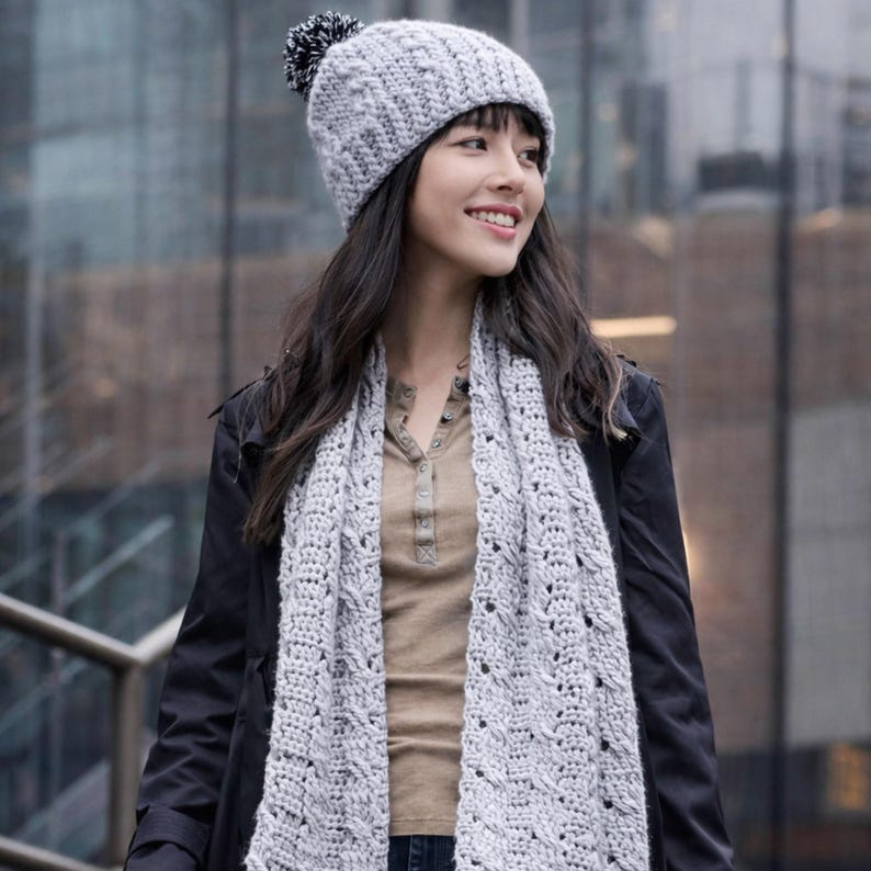 Crochet Cable Hat and Scarf Set Pattern PDF, Textured Crochet Beanie - Etsy