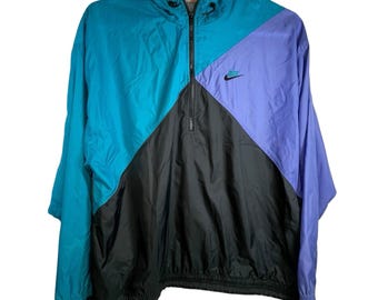 Vintage 80 90's Nike Men Purple Blue Color Block Windbreaker