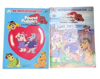 Lot of 2 Vintage 1980s Pound Puppies Coloring Books Retro Used