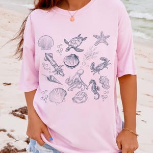 Comfort Colors Sea Creatures T-Shirt: Monochromatic Ocean Wildlife Tee
