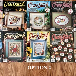 May include: A collection of ten "For the Love of Cross Stitch" magazines. The magazines feature a variety of cross stitch patterns, including a baby bunny, a garden scene, a wreath, a floral design, a tree, a shirt, a Santa Claus, a religious design, a Christmas ornament, and a teddy bear.