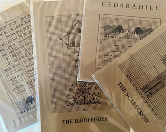 Cedar Hill Counted Cross Stitch Pattern, Needlework Pattern - Set of 4