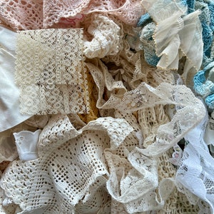 Lace Grab Bag, Vintage Lace, Destash Lace, Ruffled Lace Trim, Flat Lace Trim, Floral Lace, Lace Bundle, Doll Lace Trim, Sewing Lace Trim