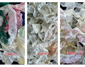 Lace Grab Bag, Vintage Lace, Destash Lace, Ruffled Lace Trim, Flat Lace Trim, Floral Lace, Lace Bundle, Doll Lace Trim, Sewing Lace Trim