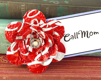 Coca Cola Flower Lapel Pin Recycled Soda Pop Can Art.  6 Layer Flower