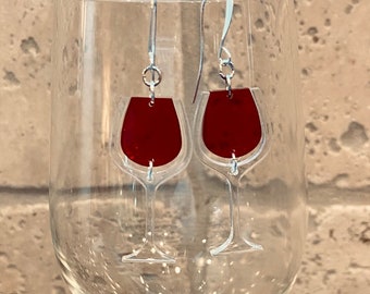 Red Wine Acrylic Earrings.  Laser Cut. Shop Name: jillmccp JMP Designs