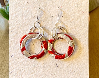 Diet Coke Circle Earrings.  DOUBLE-sided.  Recycled Soda Can Art. JMP DESIGNS