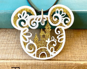 Disney Castle Mickey Pendant.  Acrylic Laser Cut - Double Layer. Shop Name: Jillmccp