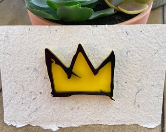 Basquiat Crown Graffiti Lapel Pin/Brooch. Laser Cut Acrylic.  Modern Art Style.