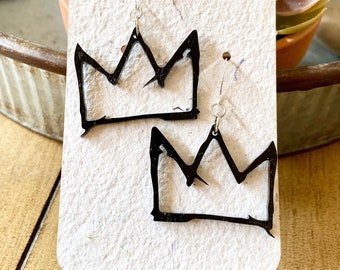 Basquiat Crown Graffiti Earrings.  Laser Cut Black Acrylic.  Modern Art Style.  Shop Name: Jillmccp