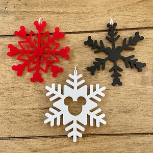 Set of 3.  Hidden Mickey Christmas Snowflake Ornament.  Laser Cut Acrylic. Shop Name: Jillmccp
