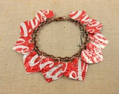 10 Red Heart Bracelet DOUBLE-sided. Recycled Soda Can Art. Coca Cola