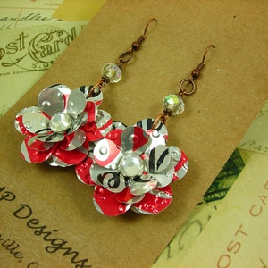 Diet Blooming Rose with Crystal. DOUBLE-sided Earrings.  Recycled Soda Can Art. Diet Coke