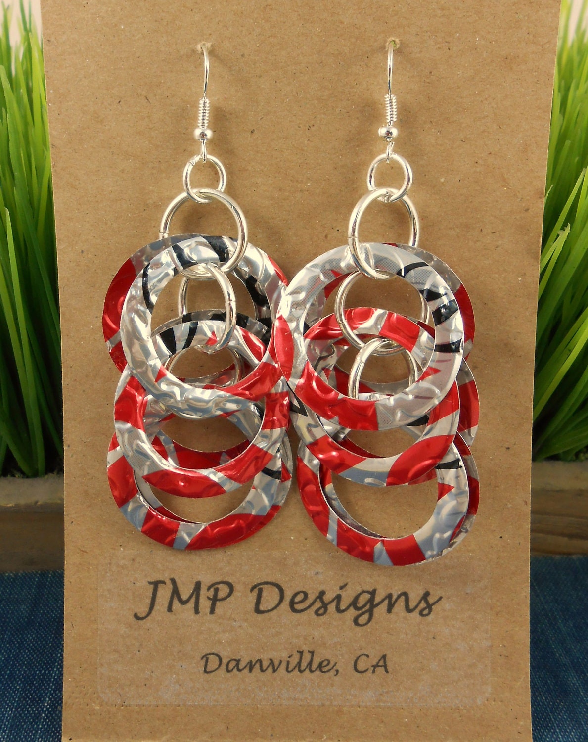 RHINESTONE RESIN DIET COKE EARRINGS - RED/GREY main image 0
