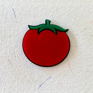 Red Tomato Summertime Lapel Pin/Brooch. Laser Cut Acrylic.  Modern Art Style.  Shop Name: Jillmccp