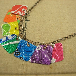 7 Pieces of 8 Necklace. DOUBLE-sided and Embossed. Recycled Soda Can Art. RAINBOW image 5