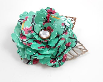 Tea Rose and Copper Leaves Brooch/Pin.  Recycled Soda Can Art. Arizona Tea