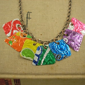 7 Pieces of 8 Necklace. DOUBLE-sided and Embossed. Recycled Soda Can Art. RAINBOW image 2