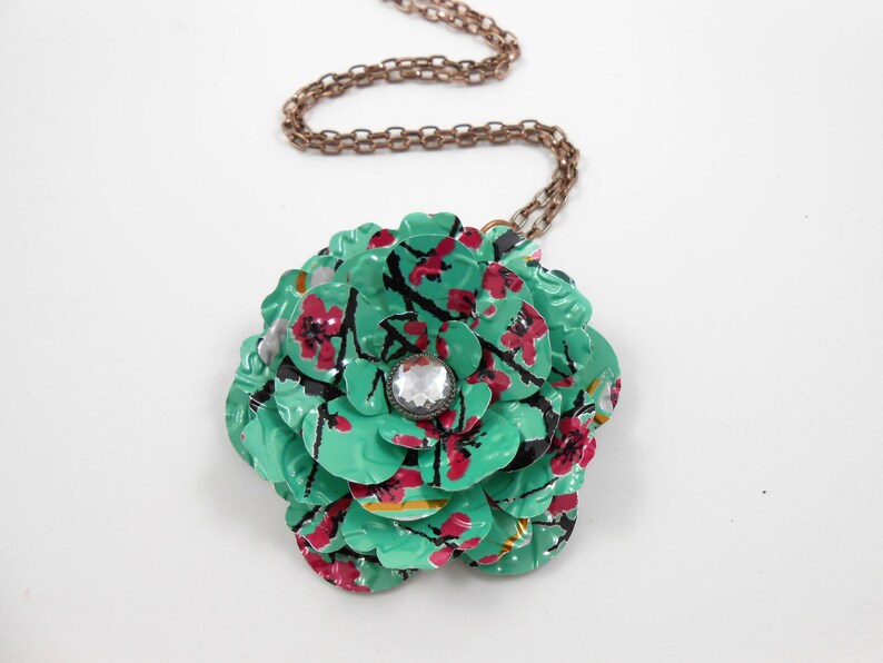 Simple Rose Pendant Necklace. Recycled Soda Can Art. AZ Tea | Etsy