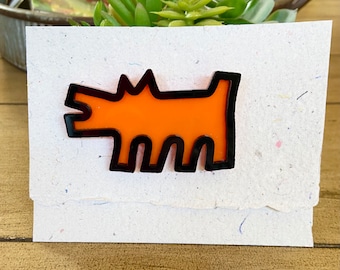Épinglette/broche graffiti chien Keith Haring. Acrylique découpé au laser. Nom de la boutique : Jillmccp
