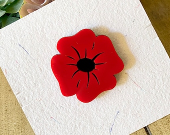 Remembrance Poppy Lapel Pin/Brooch. Laser Cut Acrylic.  Modern Art Style.  Shop Name: Jillmccp