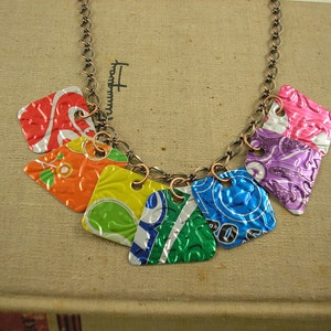 7 Pieces of 8 Necklace. DOUBLE-sided and Embossed. Recycled Soda Can Art. RAINBOW image 4