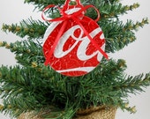 DOUBLE-sided Christmas Ornament. Recycled Soda Pop Can Art. Embossed. Coca Cola