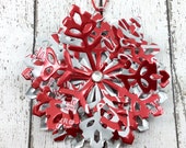 Coca Cola SNOWFLAKE Ornament. 4 Layers. Double-sided. Recycled Soda Can Art. Shop Name Jillmccp