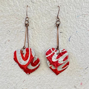 POP ART. Long Heart Earrings.  DOUBLE-sided.  Coca Cola Coke. Shop Name: Jillmccp