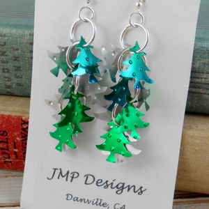 Christmas Tree Earrings.  Recycled Soda Can Art.  Sprite Green. Shop Name: Jillmccp