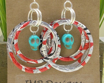 Stacked Hoop Circle with Skull Earrings   DOUBLE-sided.  Diet Coke