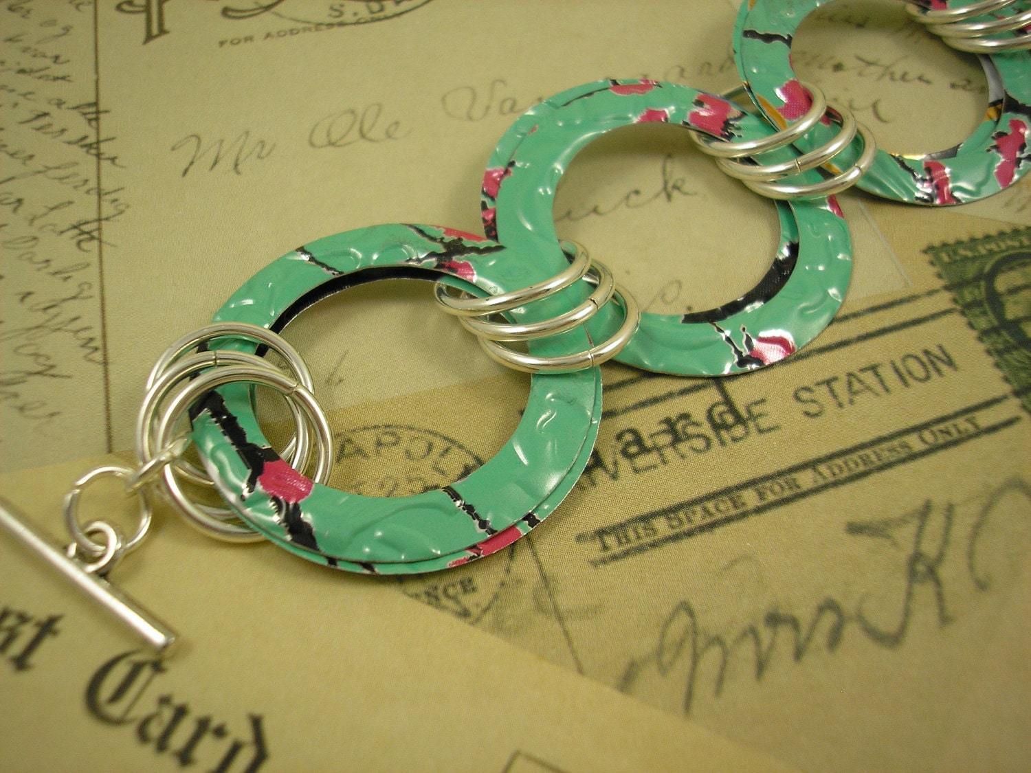 Circle of RINGS. Recycled Soda Can Art. Doublesided. AZ Tea. Etsy