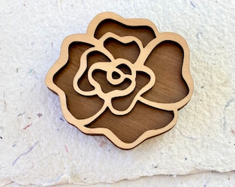 Layered Wood Rose Lapel Pin - Brooch. Laser Cut Maple Wood. Shop Name: Jillmccp